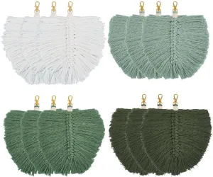 12 Pcs Macrame Keychains, Leaf Shaped Tassel Keychains with Lobster Clasp Handmade Weaving Cotton Pendant Decoration for Purse Handbag Bag Decoration