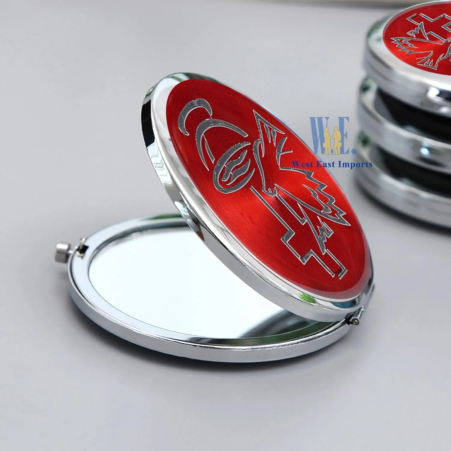 12 PCS Red Compact Mirror with Dove Design - Confirmation Favors/Religious Event/Purse Makeup Mirrors in Decorated Gift Bags (red-1)