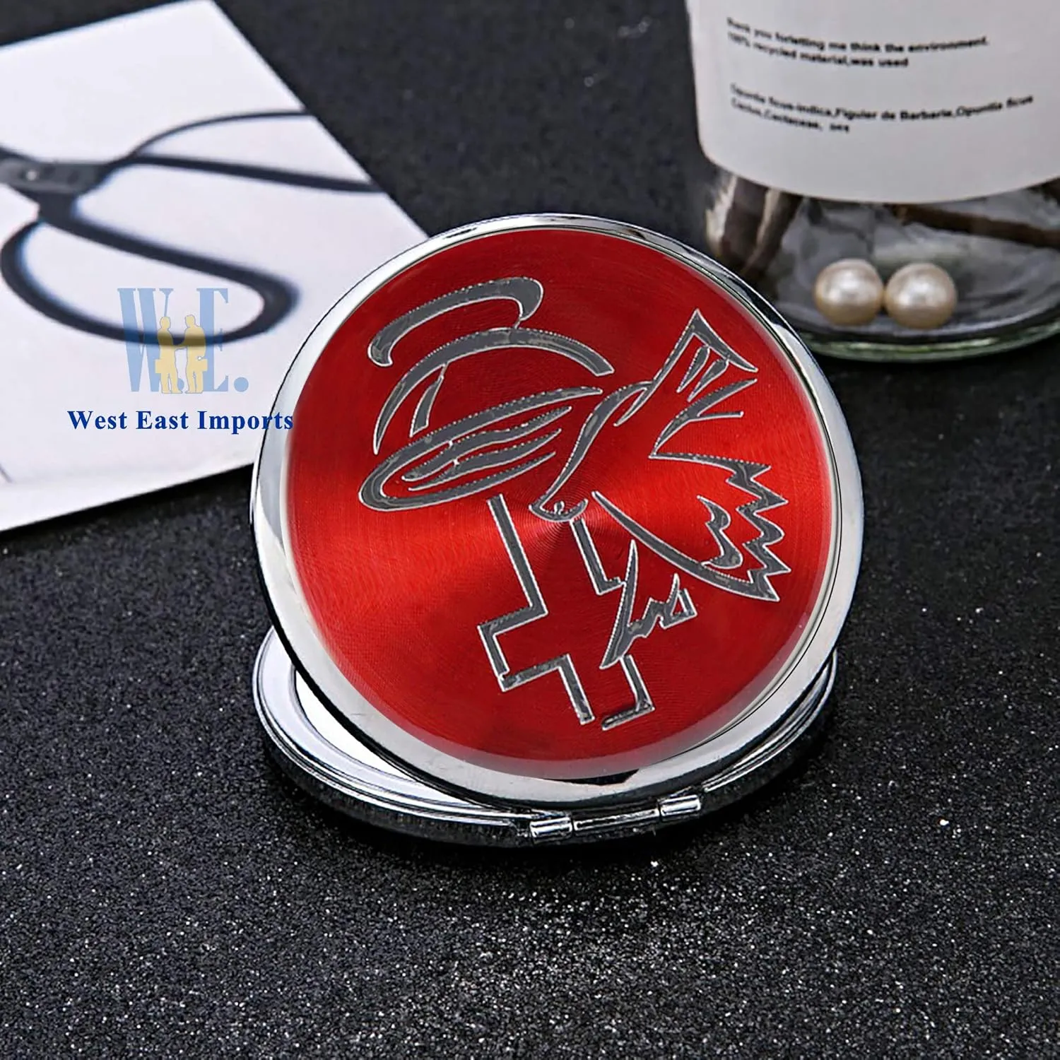 12 PCS Red Compact Mirror with Dove Design - Confirmation Favors/Religious Event/Purse Makeup Mirrors in Decorated Gift Bags (red-1)