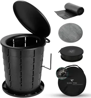 16 inch Collapsible & Portable Travel Toilet for Camping, Car, Hiking, Truck, Rv with Seat Cushion, Toilet Paper Holder, Trash Bags. Comfortable Portable potty for Adults, Kids, Women
