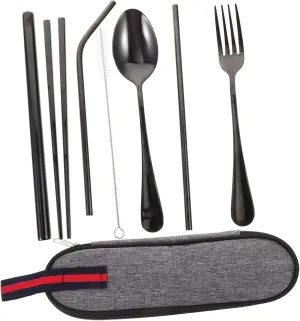 1Set Portable Silverware Set with Storage Bag Travel Utensil Kit for Outdoor Dining Includes Fork Spoon Chopsticks for Camping and Picnics