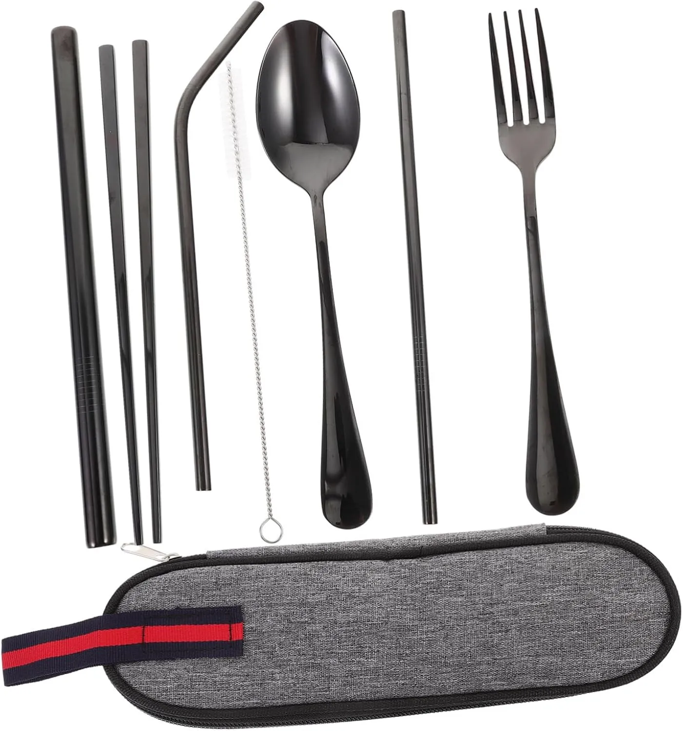 1Set Portable Silverware Set with Storage Bag Travel Utensil Kit for Outdoor Dining Includes Fork Spoon Chopsticks for Camping and Picnics