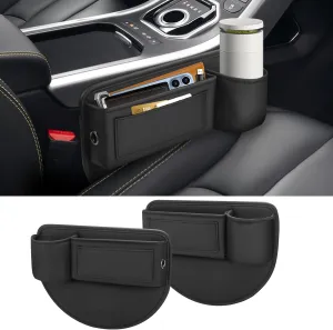 2 Pack Car Leather Cup Holder Gap Bag - Adjustable Car Seat Storage Box Car Seat Gap Filler Organizer Car Gap Filler with Cup Holder for Phones Glasses Keys Cards