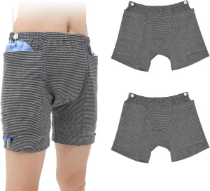 2 PCS Nephrostomy Bags Shorts for Men, Hold Up to 2 * 2000ML, Incontinence Care Trousers for Foley, Ostomy Patients (Men, Large-Waist:27.5''~34.6'')