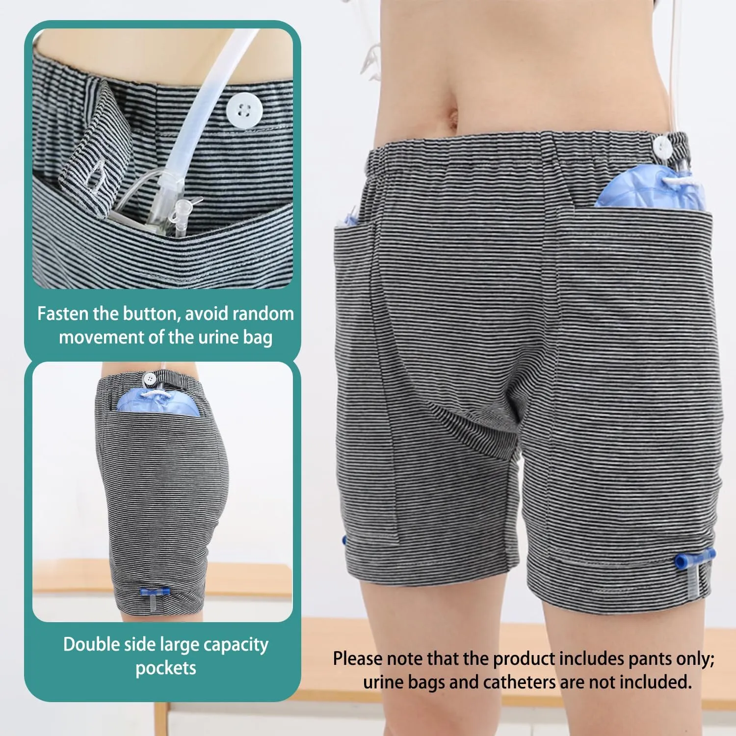 2 PCS Nephrostomy Bags Shorts for Men, Hold Up to 2 * 2000ML, Incontinence Care Trousers for Foley, Ostomy Patients (Men, Large-Waist:27.5''~34.6'')