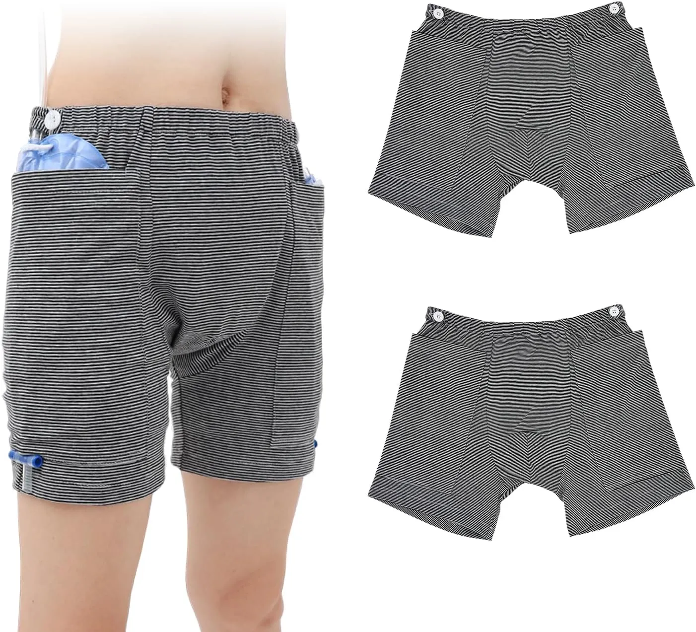 2 PCS Nephrostomy Bags Shorts for Men, Hold Up to 2 * 2000ML, Incontinence Care Trousers for Foley, Ostomy Patients (Men, Large-Waist:27.5''~34.6'')