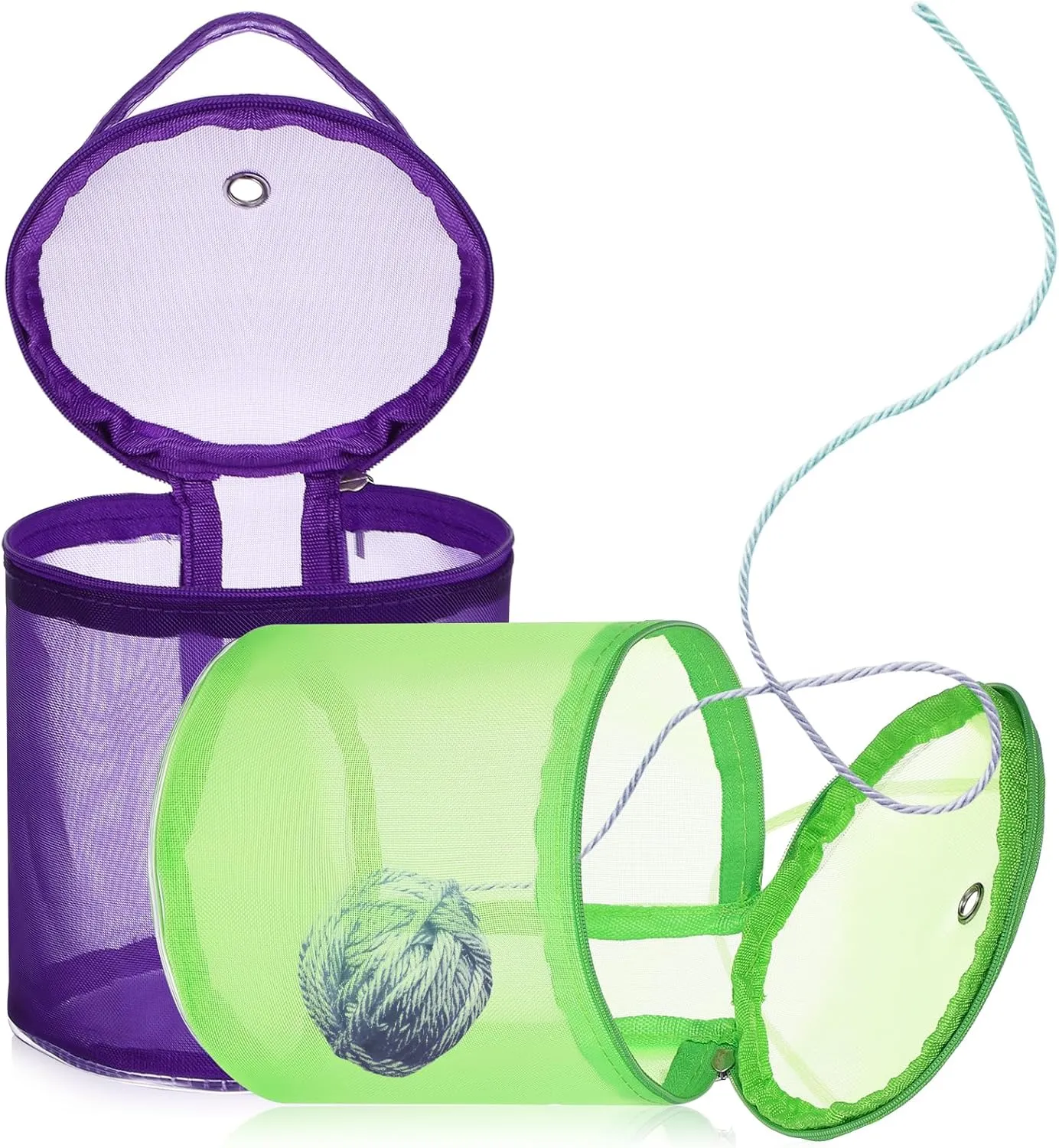 2 Pcs Small Yarn Bags - Portable Round Yarn Storage Bag for Knitting Crochet Organizer, Nylon Mesh Knitting Bag Prevents Tangles, Easy to Clean, Ideal for Home and Travel