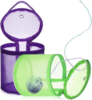2 Pcs Small Yarn Bags - Portable Round Yarn Storage Bag for Knitting Crochet Organizer, Nylon Mesh Knitting Bag Prevents Tangles, Easy to Clean, Ideal for Home and Travel
