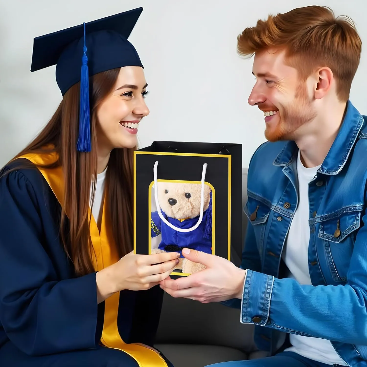 2 Sets Bear with Graduation Cap Toys Class of 2025 Graduation Plush Stuffed Teddy Bear Animal Dog Graduation Cap and Gown with Greeting Card and Bag for Graduation Day Gift(Blue Graduation Bear)