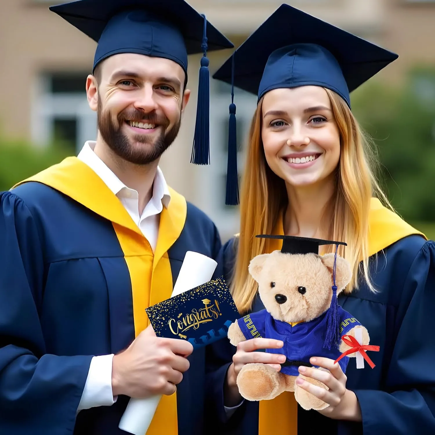 2 Sets Bear with Graduation Cap Toys Class of 2025 Graduation Plush Stuffed Teddy Bear Animal Dog Graduation Cap and Gown with Greeting Card and Bag for Graduation Day Gift(Blue Graduation Bear)