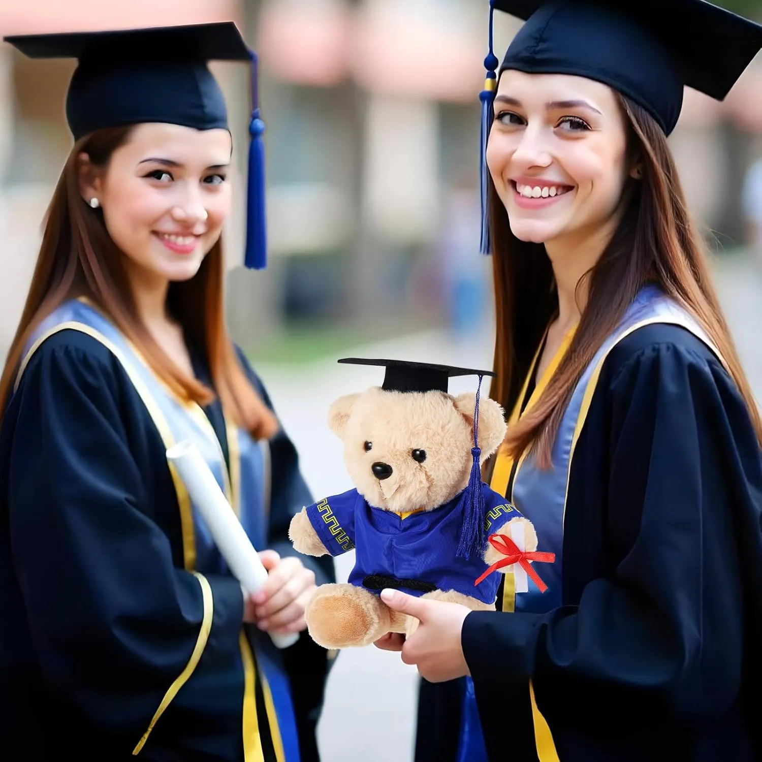 2 Sets Bear with Graduation Cap Toys Class of 2025 Graduation Plush Stuffed Teddy Bear Animal Dog Graduation Cap and Gown with Greeting Card and Bag for Graduation Day Gift(Blue Graduation Bear)