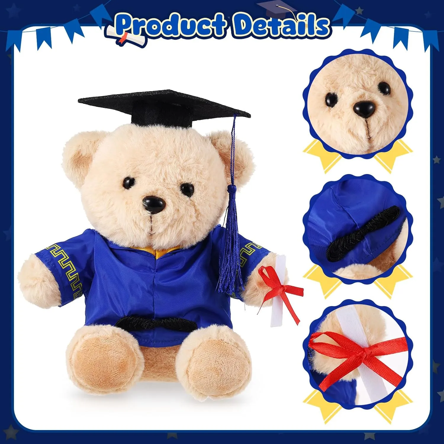 2 Sets Bear with Graduation Cap Toys Class of 2025 Graduation Plush Stuffed Teddy Bear Animal Dog Graduation Cap and Gown with Greeting Card and Bag for Graduation Day Gift(Blue Graduation Bear)
