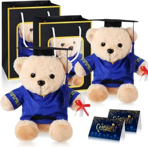 2 Sets Bear with Graduation Cap Toys Class of 2025 Graduation Plush Stuffed Teddy Bear Animal Dog Graduation Cap and Gown with Greeting Card and Bag for Graduation Day Gift(Blue Graduation Bear)