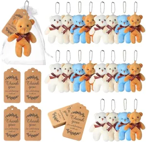 20-Pack Mini Bear Plush Toys, 4 Colors, Thank You Cards & Organza Gift Bags For Baby Showers And Parties