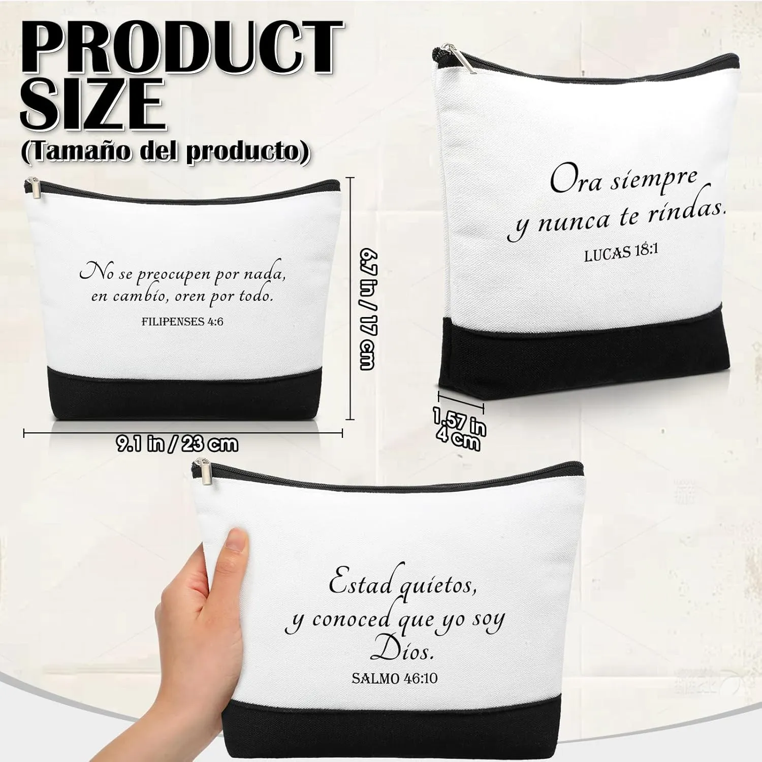 20 Pcs Christian Gifts for Women Religious Makeup Bags Canvas Inspirational Bible Verse Pencil Pouch with Zipper Church Cosmetic Bags for Mom Travel Employee(White&black,Spanish)