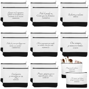 20 Pcs Christian Gifts for Women Religious Makeup Bags Canvas Inspirational Bible Verse Pencil Pouch with Zipper Church Cosmetic Bags for Mom Travel Employee(White&black,Spanish)