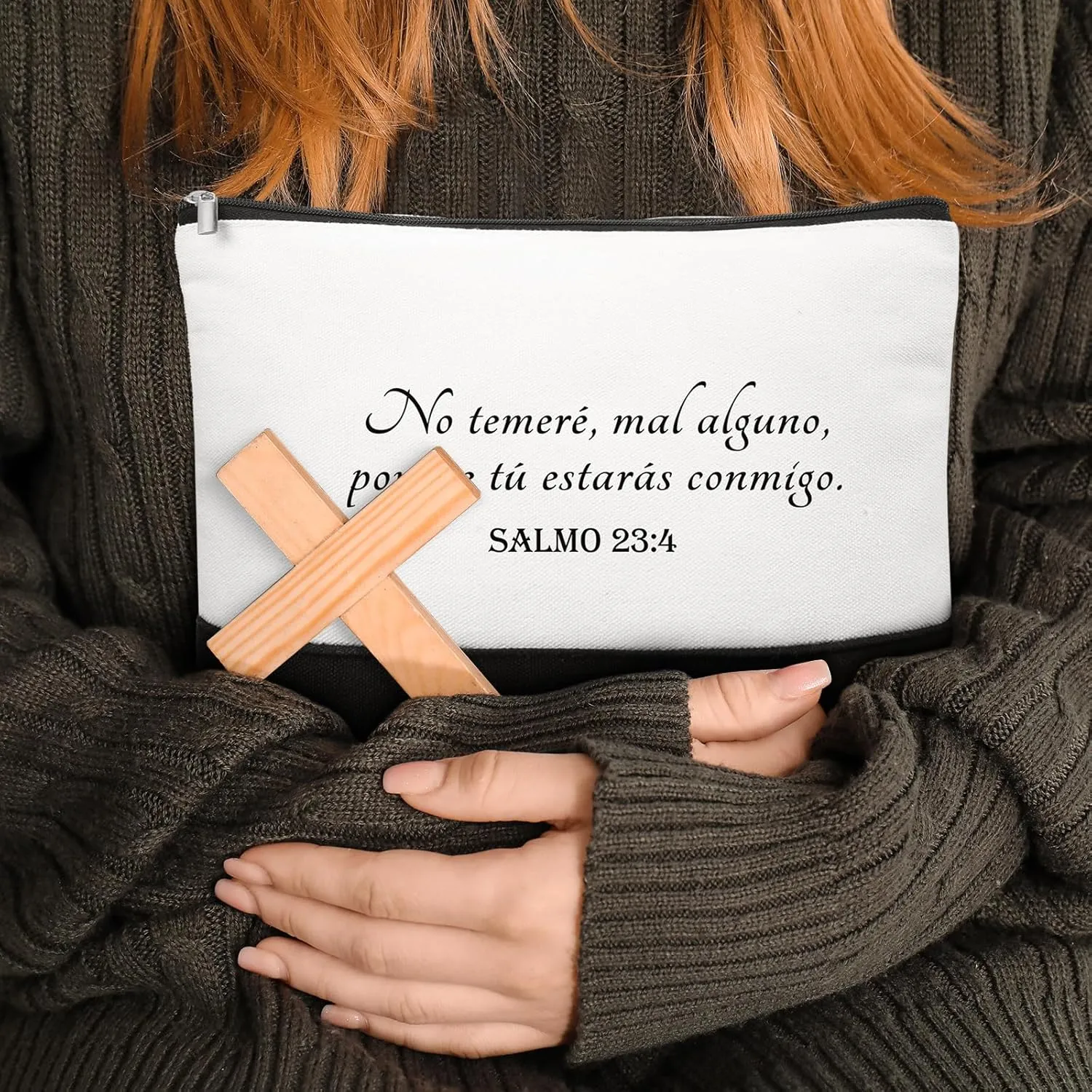 20 Pcs Christian Gifts for Women Religious Makeup Bags Canvas Inspirational Bible Verse Pencil Pouch with Zipper Church Cosmetic Bags for Mom Travel Employee(White&black,Spanish)