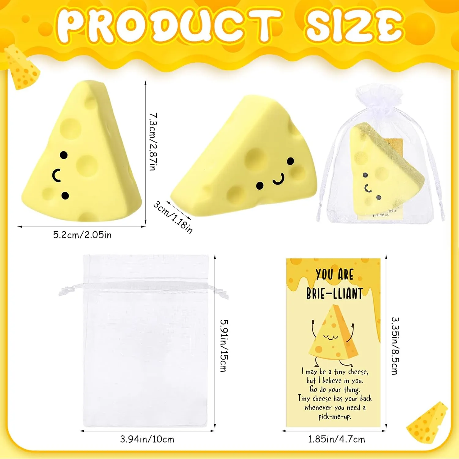 20 Set Inspirational Gift Bulk Relief Stress Balls Squeeze Toys Motivational Stress Toy with Cards Organza Bag Funny Appreciation Gift for Teacher Employees Coworkers (Cheese)
