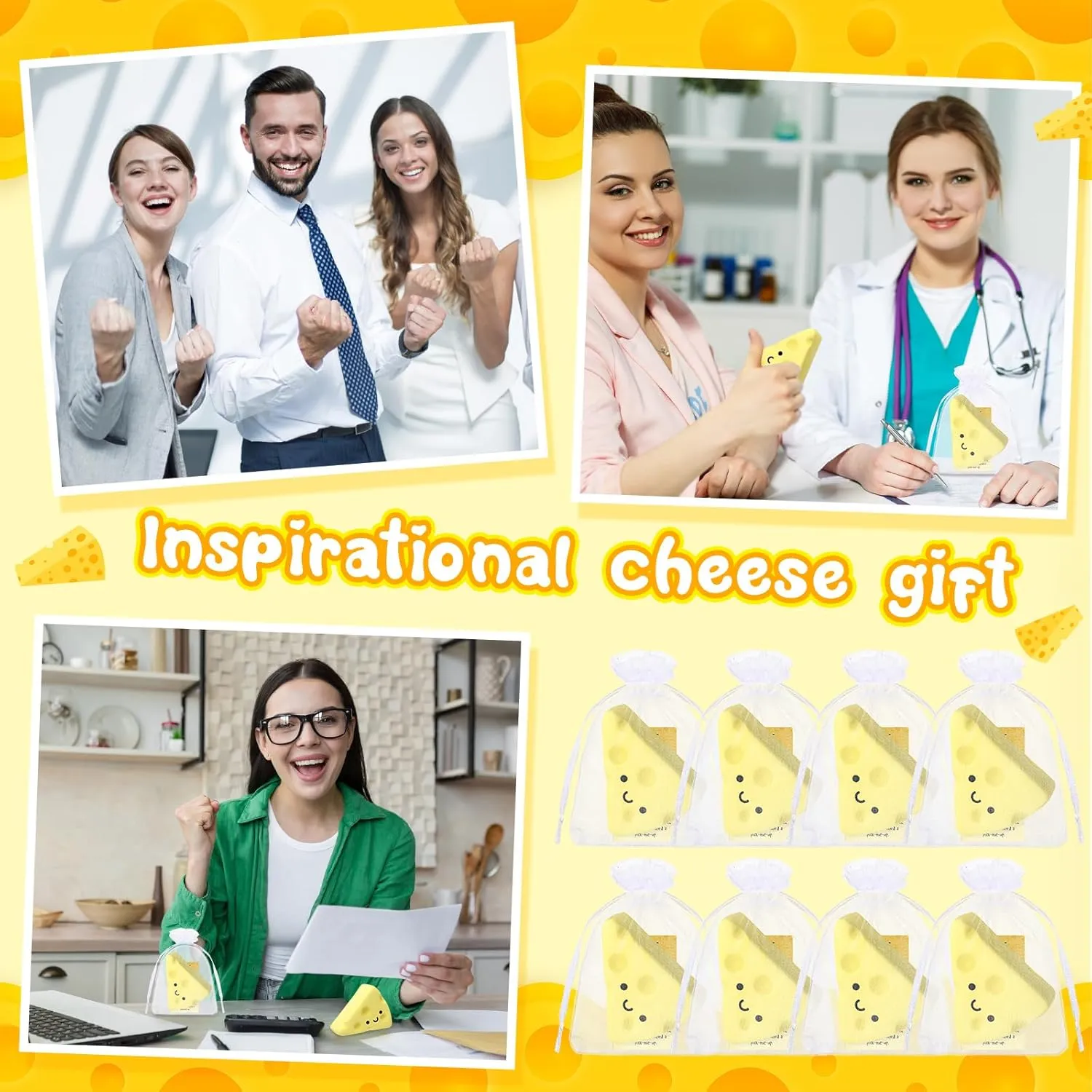 20 Set Inspirational Gift Bulk Relief Stress Balls Squeeze Toys Motivational Stress Toy with Cards Organza Bag Funny Appreciation Gift for Teacher Employees Coworkers (Cheese)