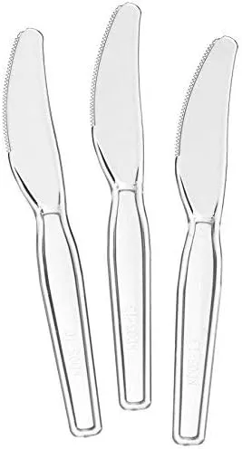 [200 Count] Settings Plastic Clear Knives, Heavyweight Disposable Cutlery, Great For Home, Office, School, Party, Picnics, Restaurant, Take-out Fast Food, Outdoor Events, Or Every Day Use, 4 Bags