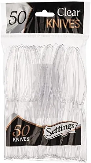 [200 Count] Settings Plastic Clear Knives, Heavyweight Disposable Cutlery, Great For Home, Office, School, Party, Picnics, Restaurant, Take-out Fast Food, Outdoor Events, Or Every Day Use, 4 Bags