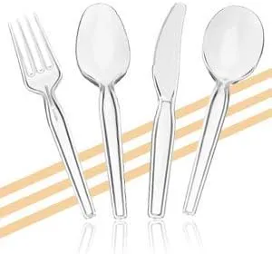 [200 Count] Settings Plastic Clear Knives, Heavyweight Disposable Cutlery, Great For Home, Office, School, Party, Picnics, Restaurant, Take-out Fast Food, Outdoor Events, Or Every Day Use, 4 Bags