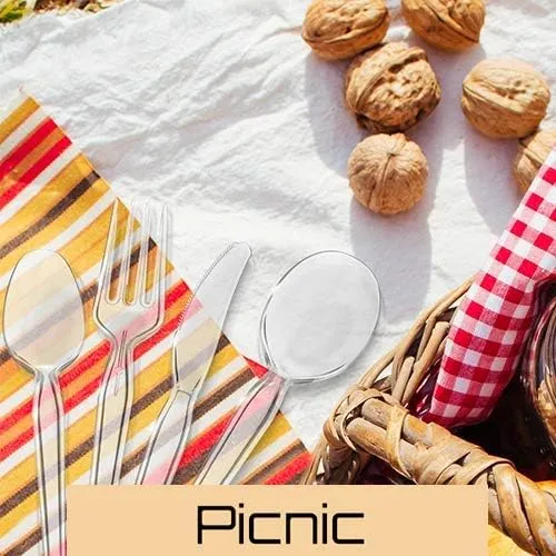 [200 Count] Settings Plastic Clear Knives, Heavyweight Disposable Cutlery, Great For Home, Office, School, Party, Picnics, Restaurant, Take-out Fast Food, Outdoor Events, Or Every Day Use, 4 Bags