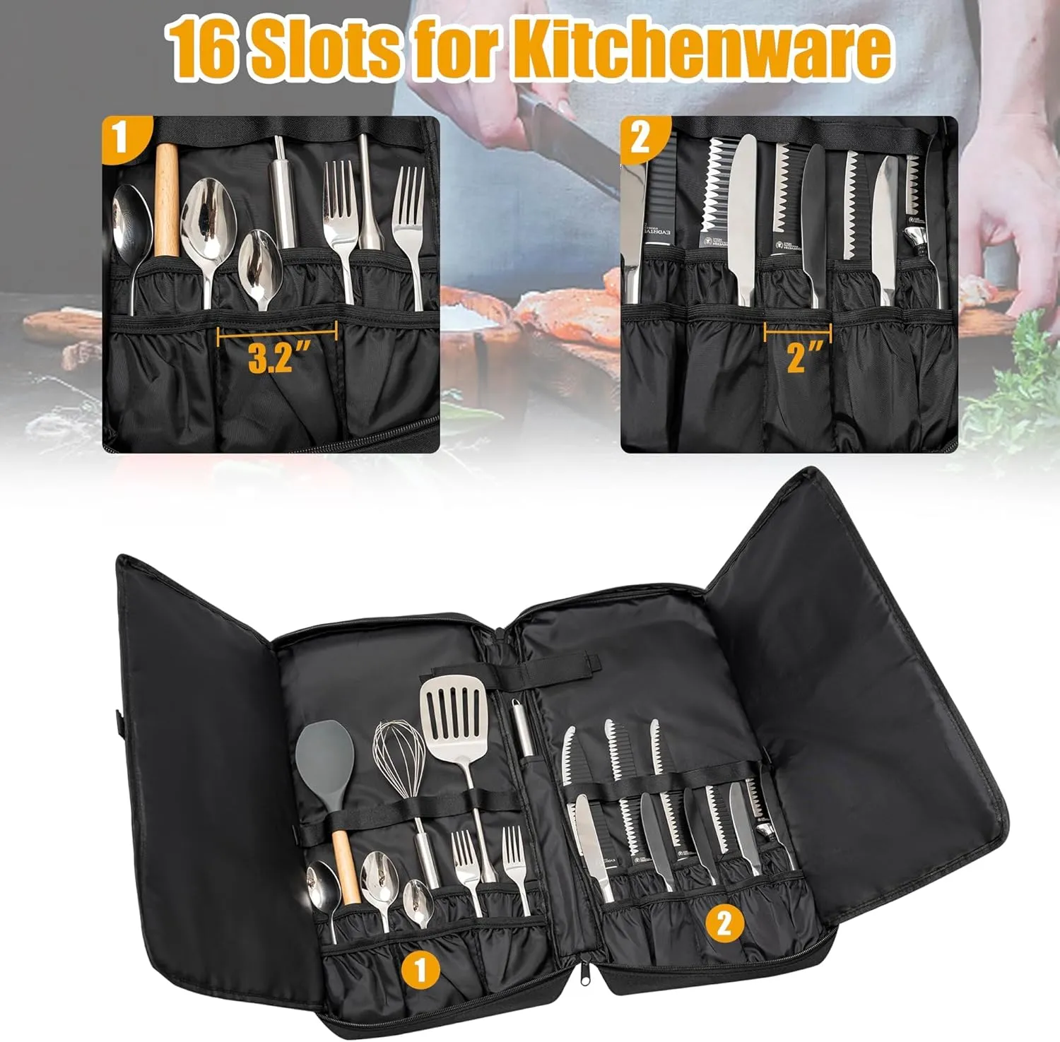 21" Chef Knife Bag, 25 Total Pockets Knife Storage Case For Professional Chefs, Knife Carrying Case, Knife Carrier Travel Bag for Knives and Kitchen Utensils, Bag Only