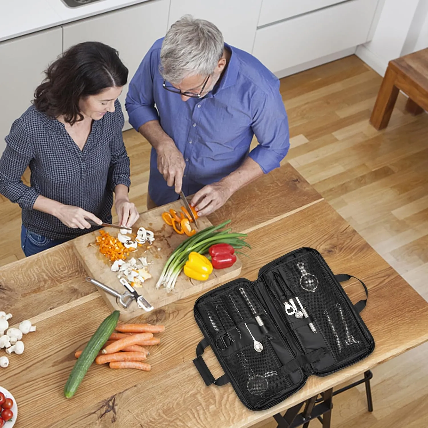 21" Chef Knife Bag, 25 Total Pockets Knife Storage Case For Professional Chefs, Knife Carrying Case, Knife Carrier Travel Bag for Knives and Kitchen Utensils, Bag Only