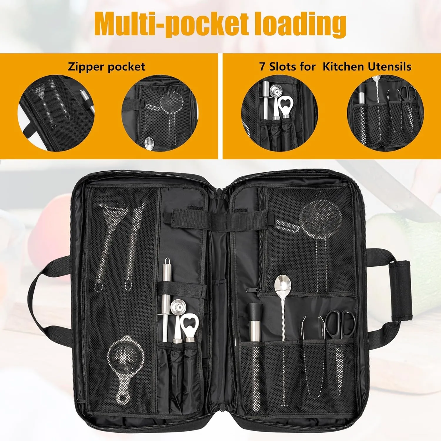21" Chef Knife Bag, 25 Total Pockets Knife Storage Case For Professional Chefs, Knife Carrying Case, Knife Carrier Travel Bag for Knives and Kitchen Utensils, Bag Only