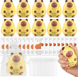 24 Pcs Capybara Squeeze Toys Sensory Capybara Stress Toys with Be Capy Positive Cards Organza Bags Inspirational Teacher Employee Appreciation Gifts Animal Squeeze Toys Bulk for Children Adults