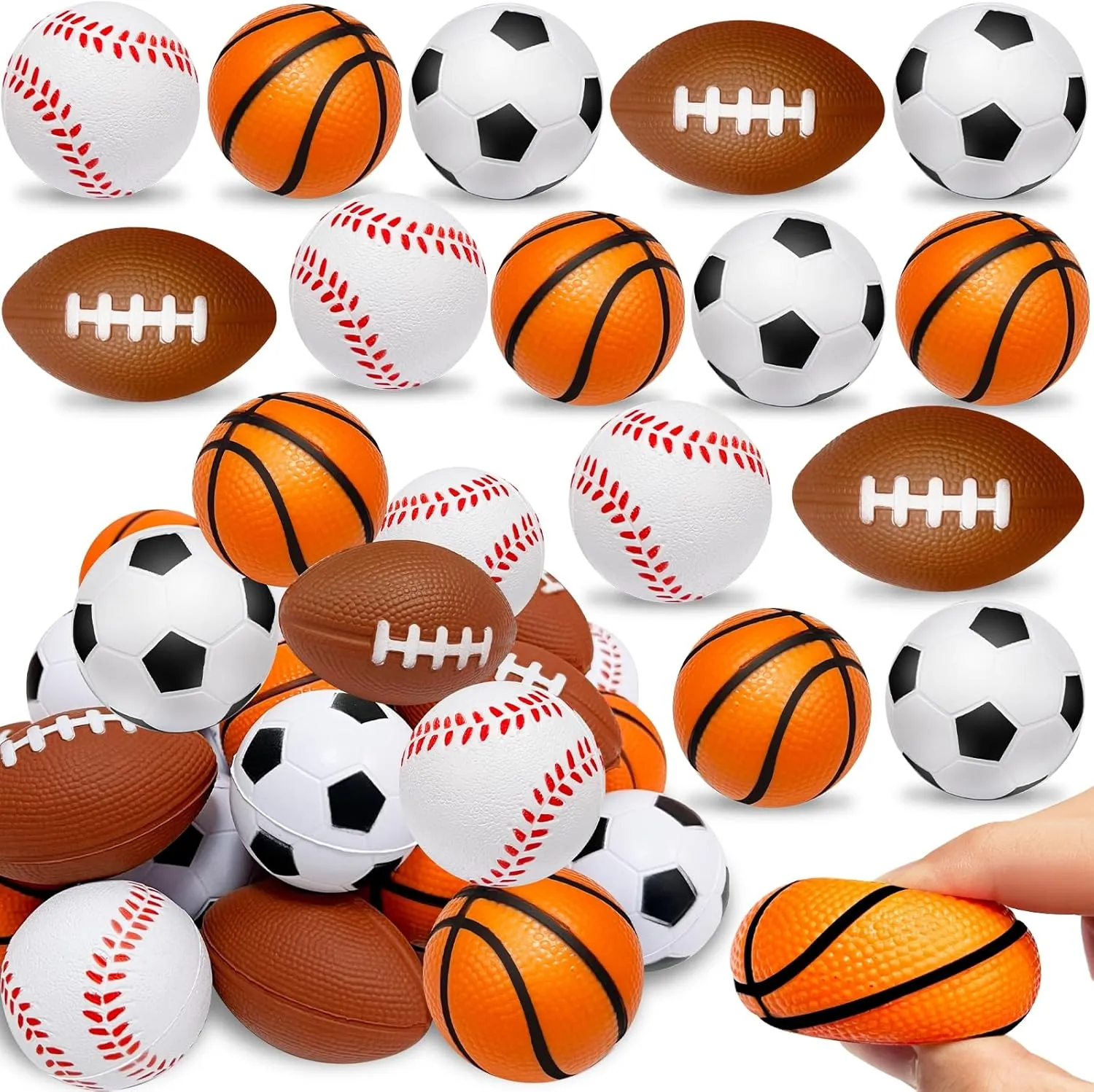 28 Pack Gifts for Kids Classroom Sports Stress Ball - Basketball Baseball Soccer & Football Fidget Balls Squeeze Foam Balls for Kids Adults School Stress Relief Toy Party Favors Valentines Exchange