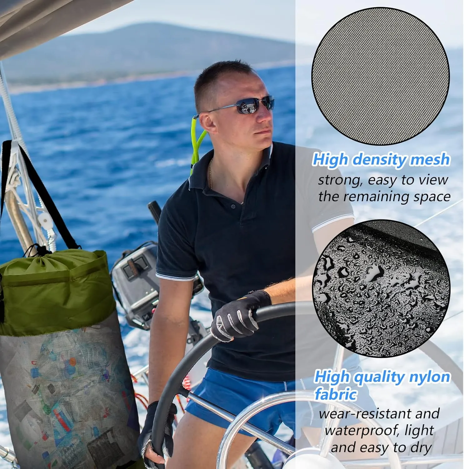 3 Pack Boat Trash Bags Portable Trash Can Accessories Mesh Garbage Container for Boat Kayak Camper Men Women Adults
