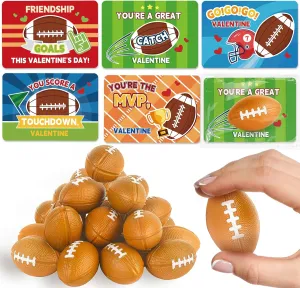 30 Pack Valentine's Day Cards with Football Sports Squeeze Balls Stress Relief Fidget Toy for Classroom Exchange, Party Favors for Boys & Girls, School Prizes