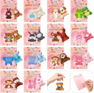 30 Pack Valentines Day Gift Cards with Animal Plush Toy Key Chain for Kids Mini Stuffed Animal Plush Toy with Gift Card for Valentine‘s Day Classroom Exchange Party Favor Easter Basket Stuffer Gift