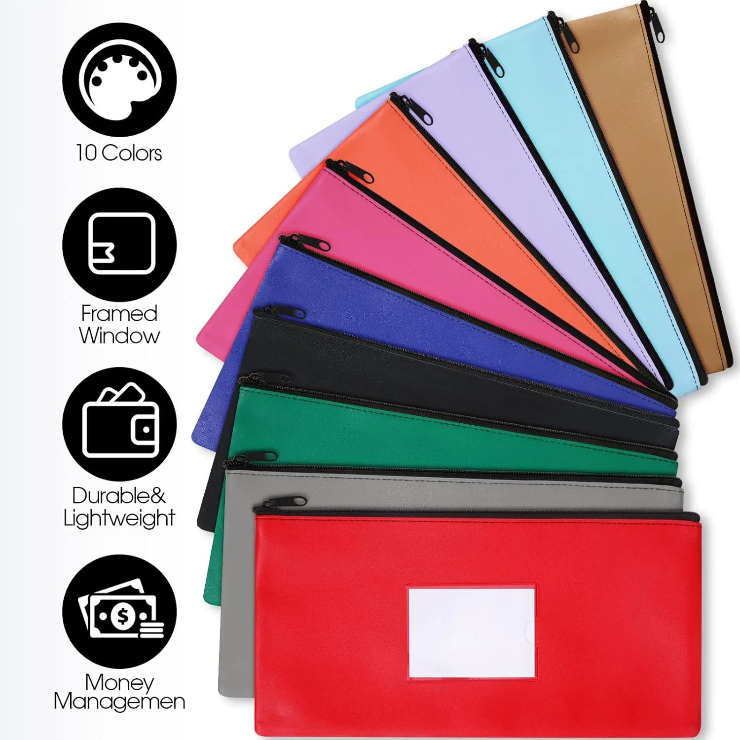 30 Pieces Money Bank Bag with Zipper Pouch for Cash 11 x 6 Inch Security Bank Deposit Bag with Clear Window Leatherette Money Cash Coin Wallet(Multicolor)
