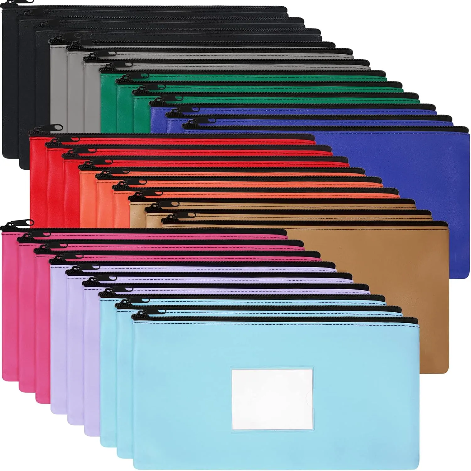 30 Pieces Money Bank Bag with Zipper Pouch for Cash 11 x 6 Inch Security Bank Deposit Bag with Clear Window Leatherette Money Cash Coin Wallet(Multicolor)