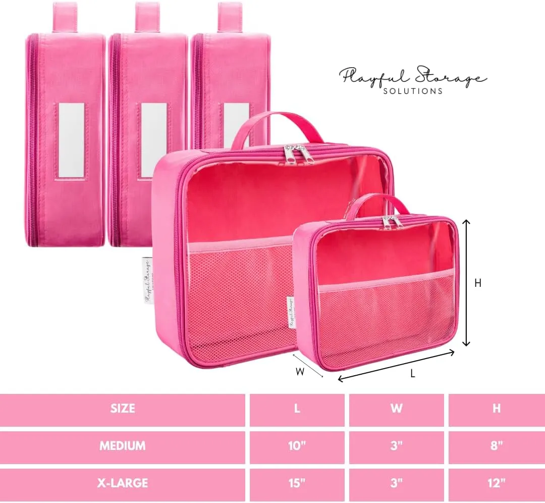 4 Pack Toy Organization Bag, Toy Storage Carry Case for Travel, Car Toy Organization Bag, Toy Storage Organizer for Building Bricks, Tiles, Toys, Games, Crafts (pink, X-Large)