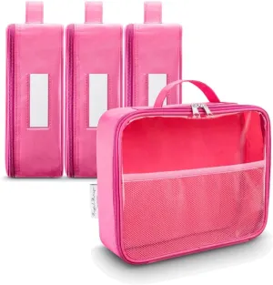 4 Pack Toy Organization Bag, Toy Storage Carry Case for Travel, Car Toy Organization Bag, Toy Storage Organizer for Building Bricks, Tiles, Toys, Games, Crafts (pink, X-Large)