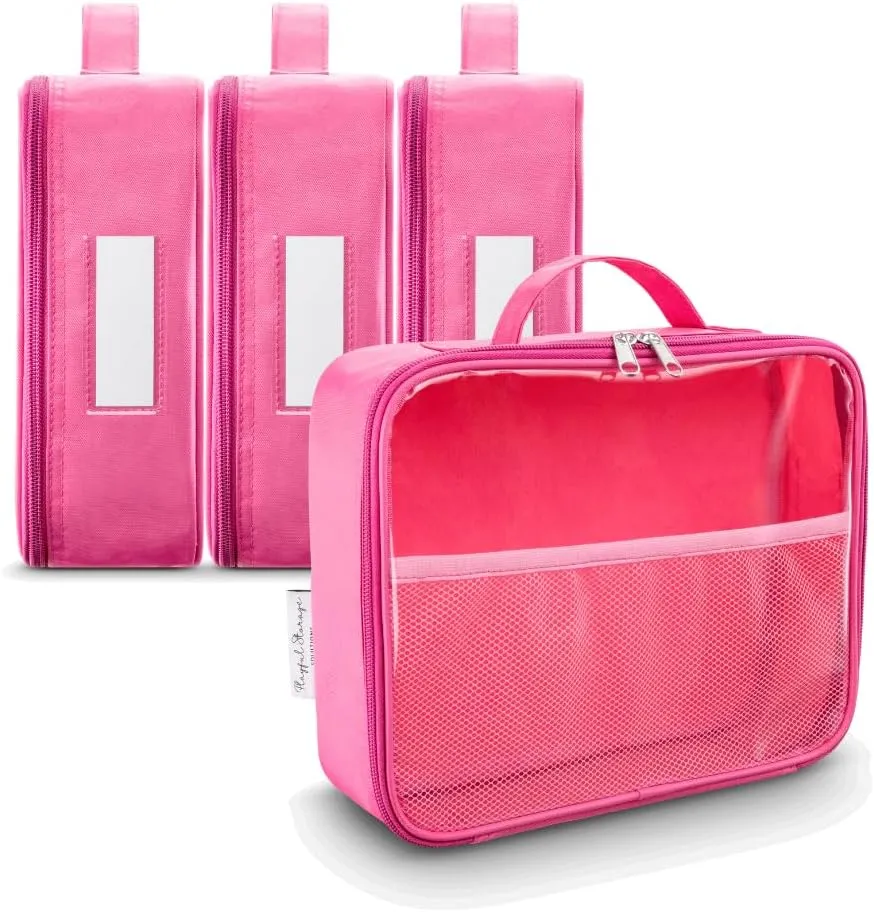 4 Pack Toy Organization Bag, Toy Storage Carry Case for Travel, Car Toy Organization Bag, Toy Storage Organizer for Building Bricks, Tiles, Toys, Games, Crafts (pink, X-Large)