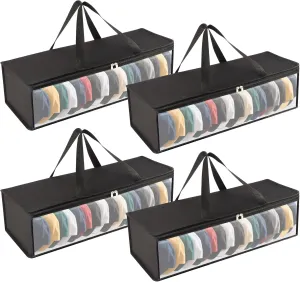 4 Pcs Hat Organizer for Baseball Cap, Hat Storage Bags with 2 Carry Handles Hat Holder Rack for Closet Travel Hat Organizer (Black)