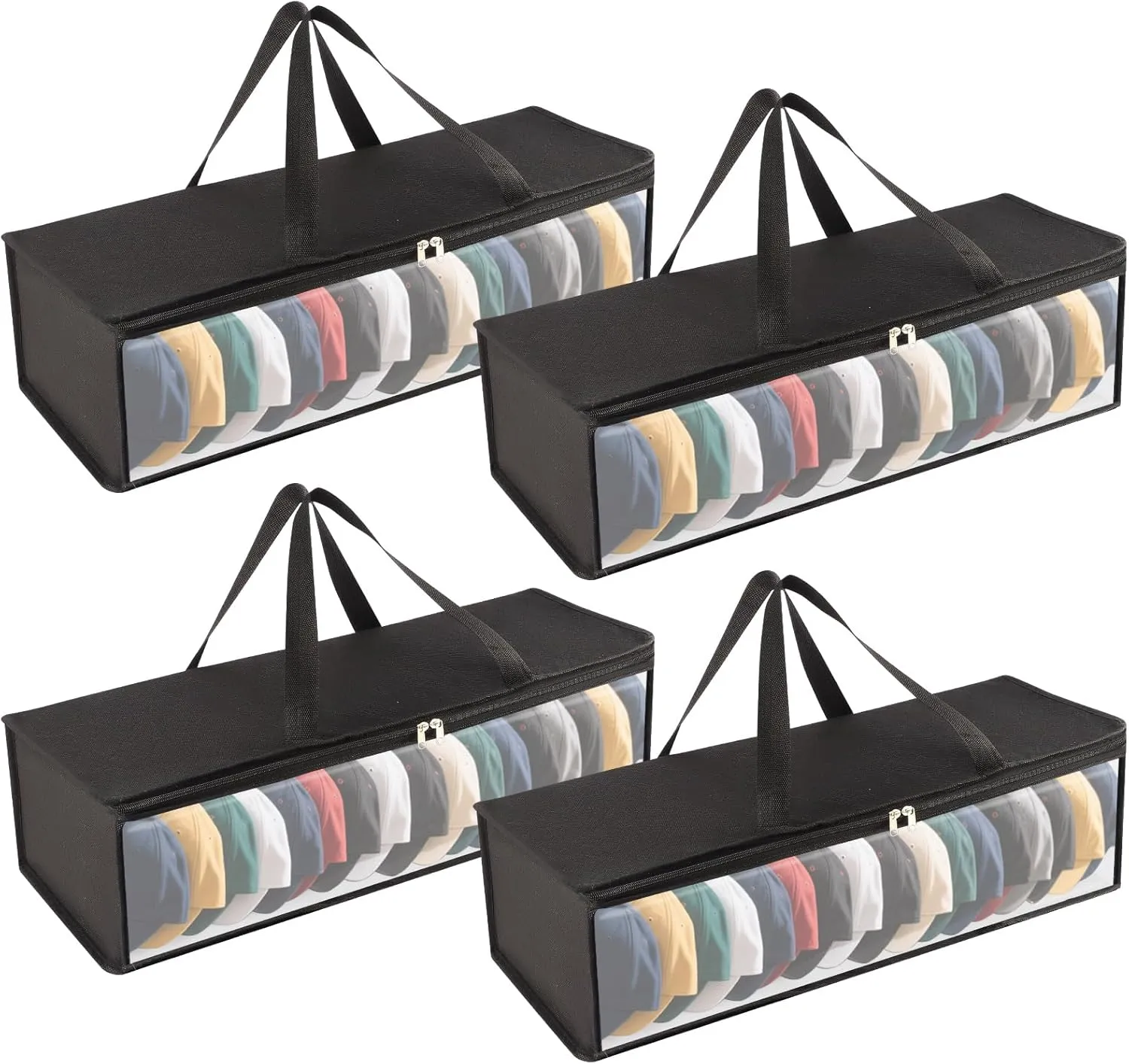4 Pcs Hat Organizer for Baseball Cap, Hat Storage Bags with 2 Carry Handles Hat Holder Rack for Closet Travel Hat Organizer (Black)