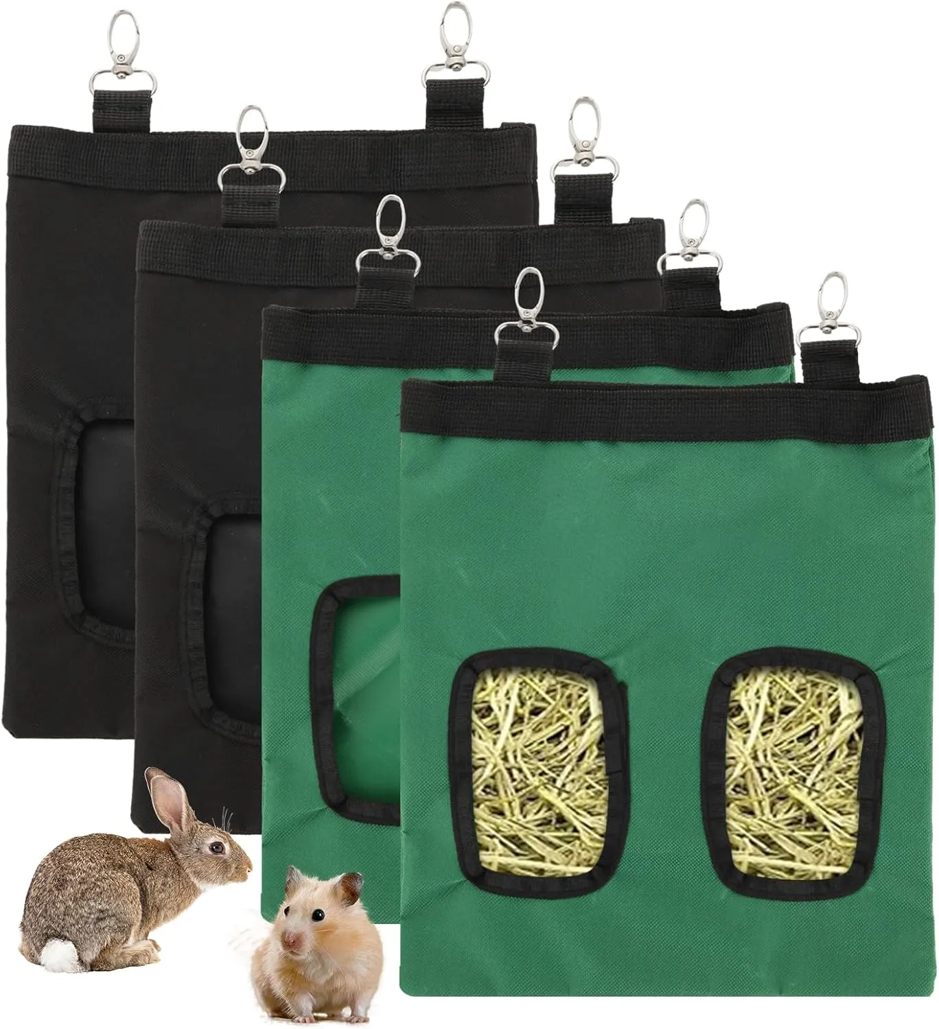 4 Pcs Rabbit Hay Feeder Bag, Guinea Pig Hay Feeder Bags 600D Oxford Cloth Hanging Hay Holder for Rabbits Guinea Pigs Chinchillas Small Pets