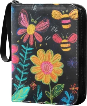 400 Pocket Zipper Binder - Premium Pu Cover Zip Binder For Trading Cards, Mtg, Tcg, Sports Cards Colorful Flower
