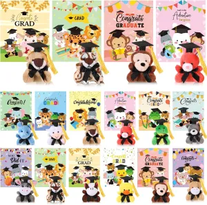 45 Set Graduation Gifts Kindergarten Class of 2025 Mini Stuffed Animals with Cap and Cards Mini Plush Bulk for High School College Elementary Graduation Gifts(Cap)