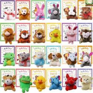 48 Pack Mini Animal Plush Toy Party Favor Stuffed Toy Card Small Stuffed Animal Bulk Key Chain for Kids,School Gift,Graduation Gift,Bulk Carnival Prize,Valentine's Day Party Gift
