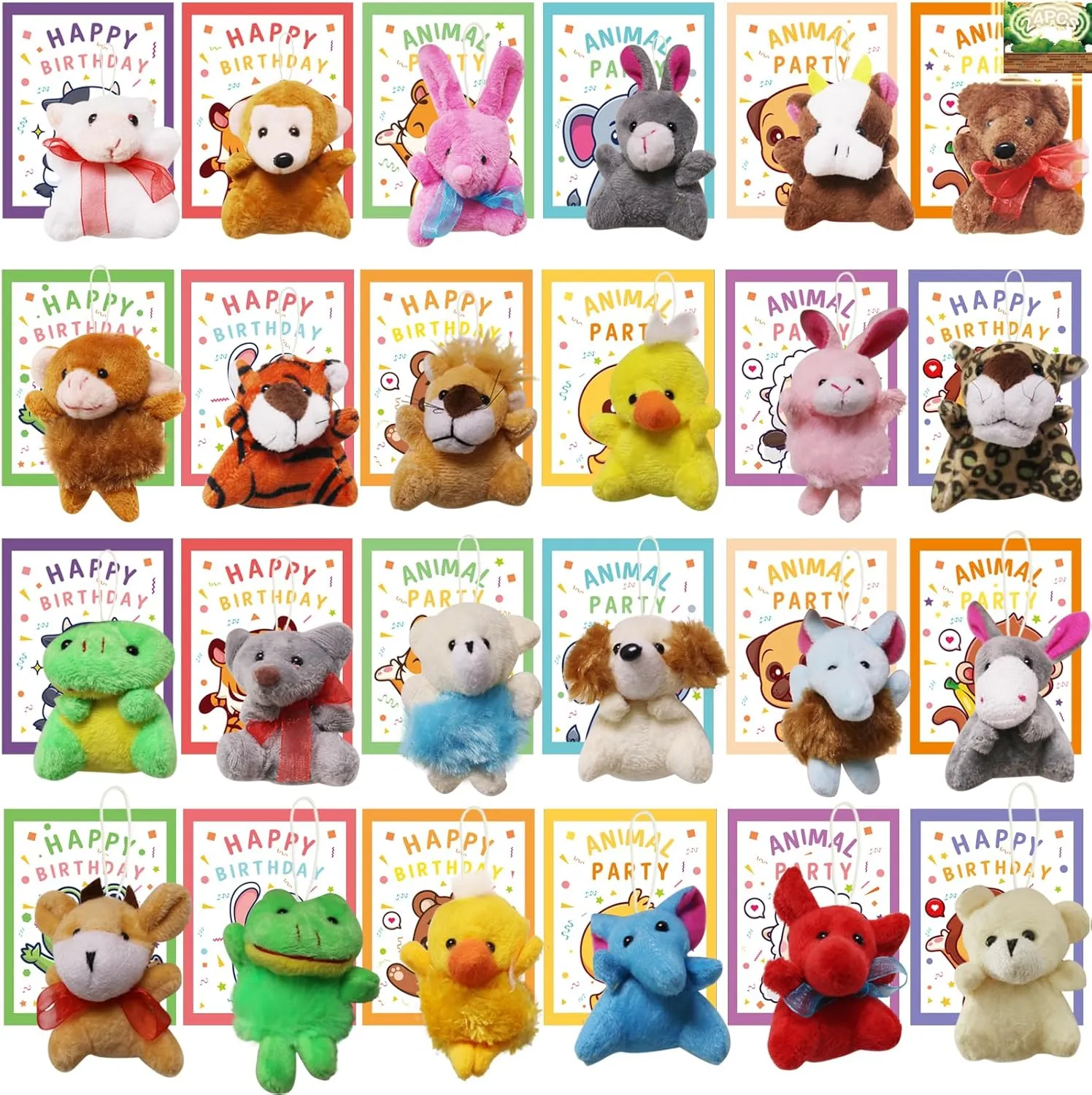 48 Pack Mini Animal Plush Toy Party Favor Stuffed Toy Card Small Stuffed Animal Bulk Key Chain for Kids,School Gift,Graduation Gift,Bulk Carnival Prize,Valentine's Day Party Gift