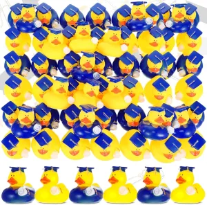 48 Pcs Mini Graduation Rubber Ducks with Graduation Tassel Cap and Certificate Gold Yellow Grad Duck for Pool Float Party Favors Decor Classroom Reward Prize Gifts, 2 Inch, 2 Style (Blue)