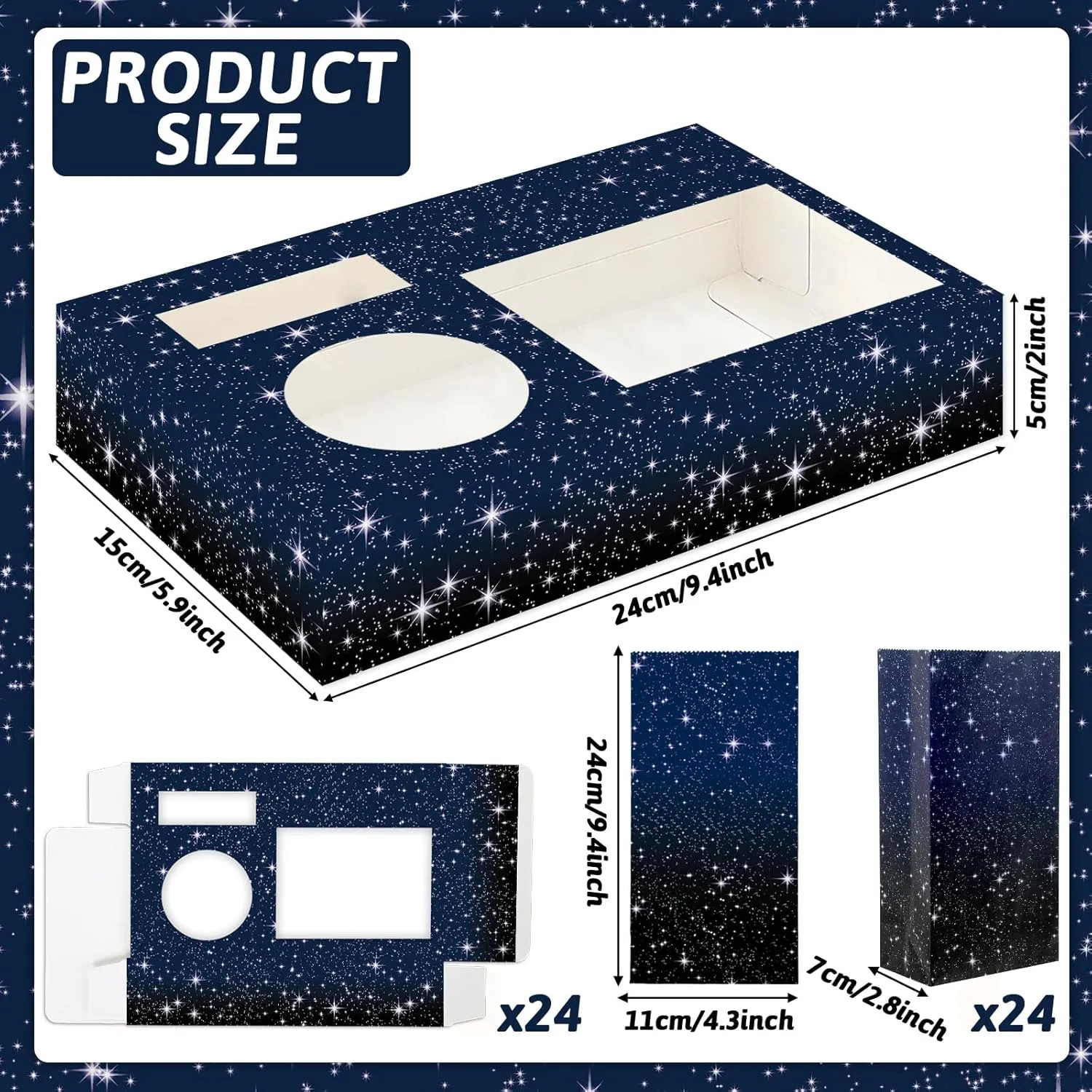 48Pcs Movie Night Supplies 24 Movie Night Snack Trays with 24 Popcorn Bags Theater Snack Boxes Space Theme Party Paper Food Trays Galaxy Food Boats for Starry Family Cinema Birthday Party