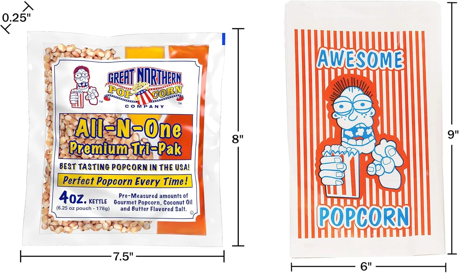 4oz Popcorn Packs and 100 Popcorn Bags – 12 Pre-Measured, All-in-One Kernels, Salt, Oil Packets for Popcorn Machines by Great Northern Popcorn